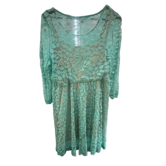 NY Collection A-Line Sundress with Lace Sheath, Midi, Turquoise, size XL - Picture 3 of 12